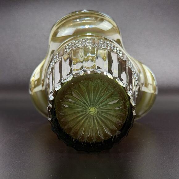 Vintage Northwood Carnival Glass Vase Ruffle Hat Green Iridescent 3.75" Tall - Picture 10 of 15